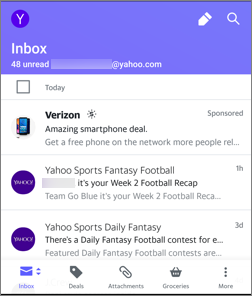 Imagen de vistas en la aplicación de Yahoo Mail