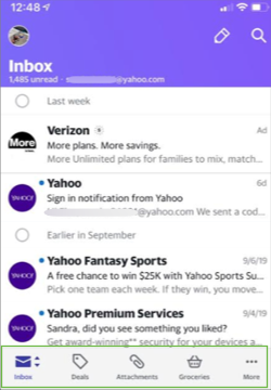 Imagen de la pestaña de vistas en la Yahoo Mail aplicación.